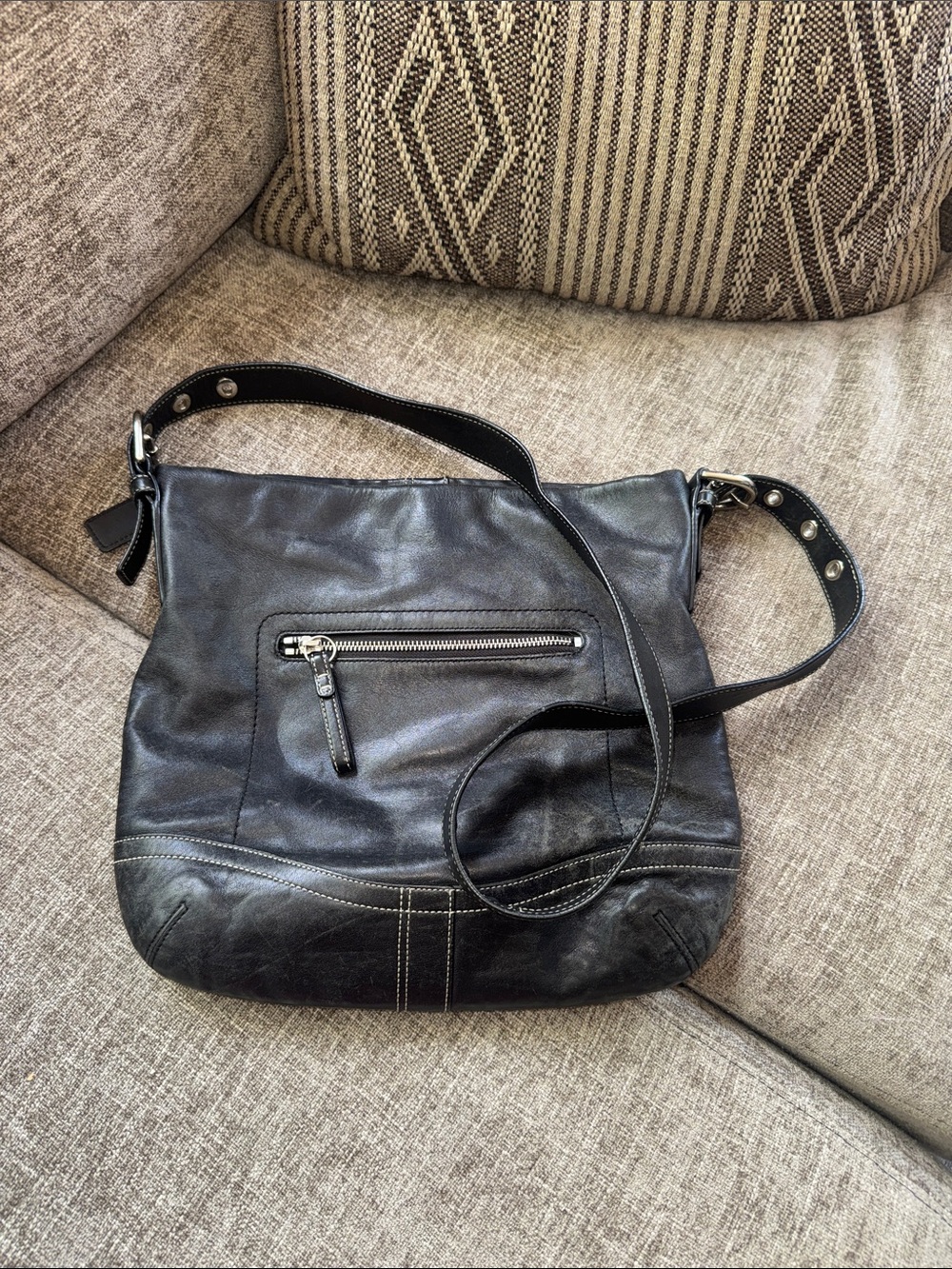 Coach Black Leather Shoulder Bag with Silver Hardware
